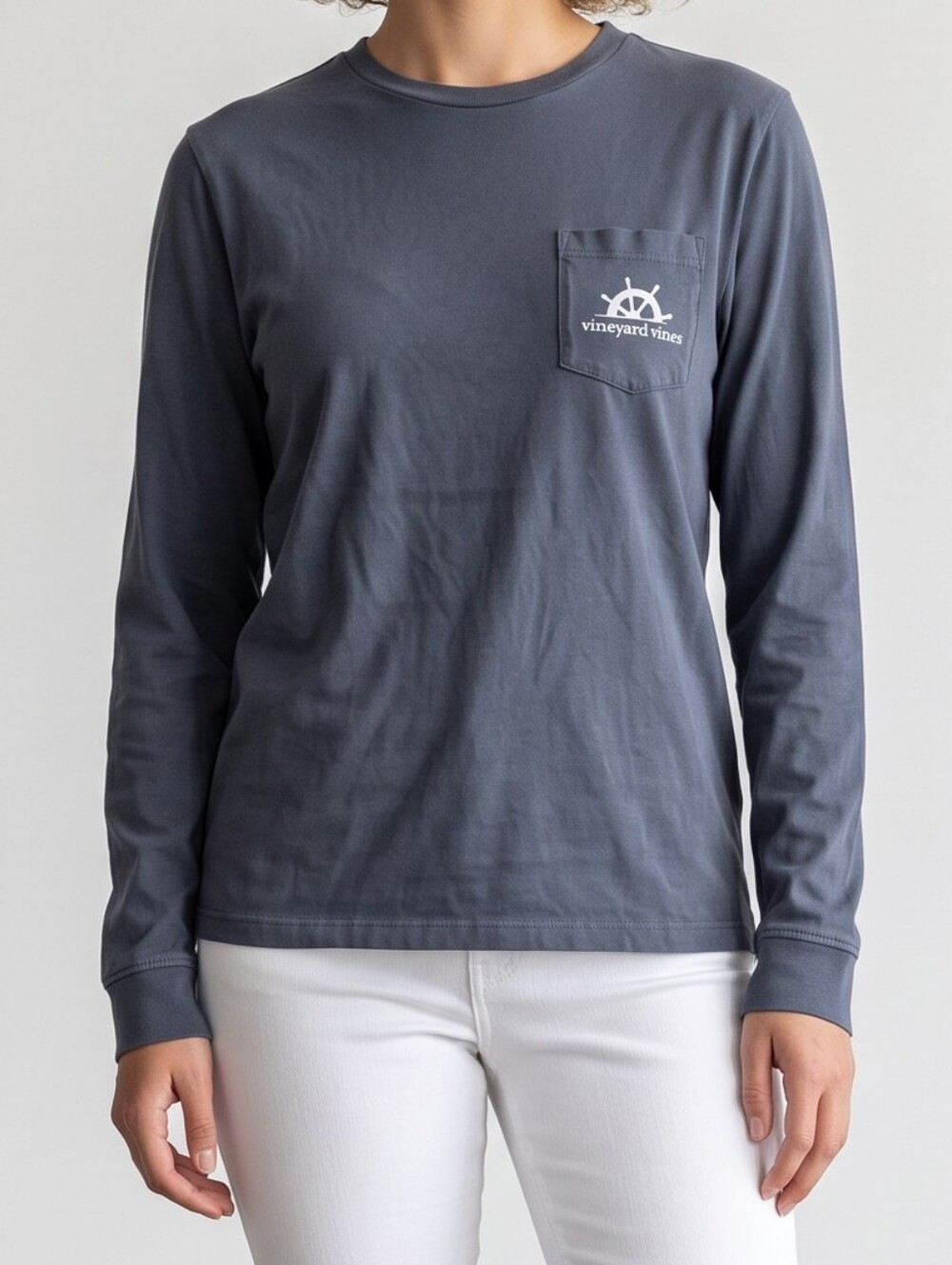 Vineyard Vines Navy Long-Sleeve with White Nautical Wheel Graphic S